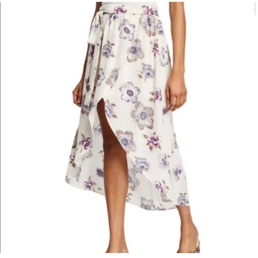 JOA women’s floral, high, low tie wrap, midi skirt, size medium